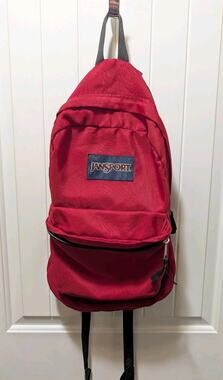 Vintage JanSport SuperBreak Backpack Red 2 Zipper Pockets 15" x 12" x 5" School